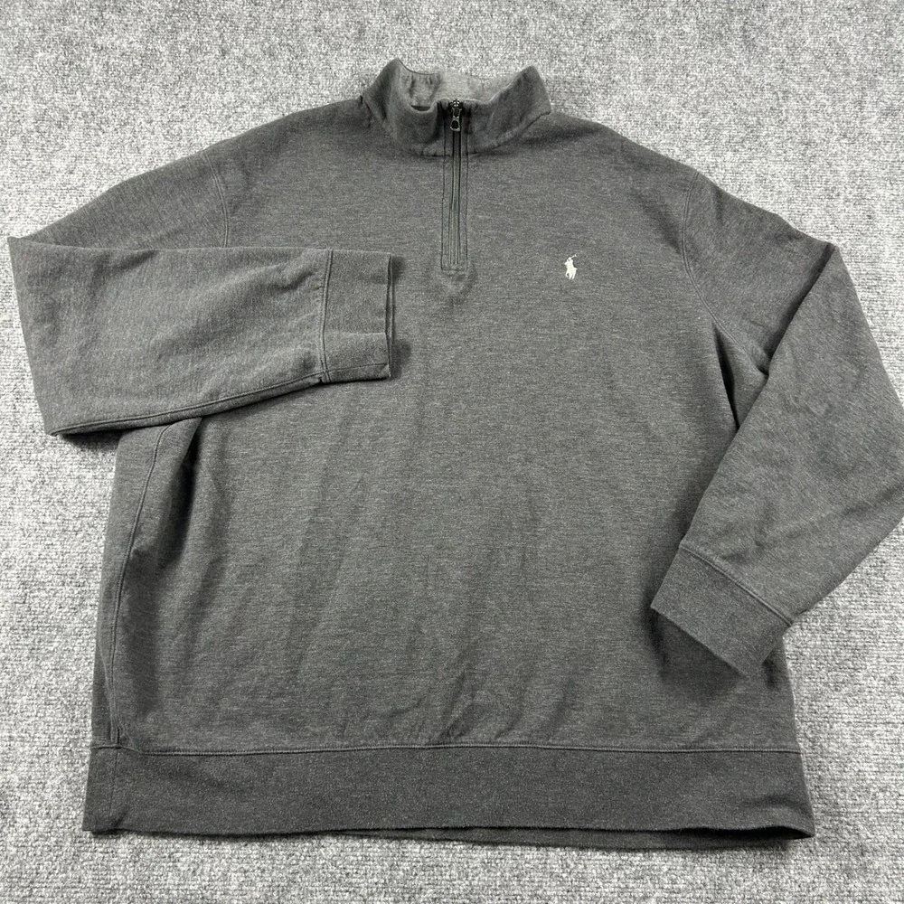 Polo‎ Ralph Lauren Pullover Mens XXL Gray 1/4 Zip Long Sleeve Pony Logo Sweater